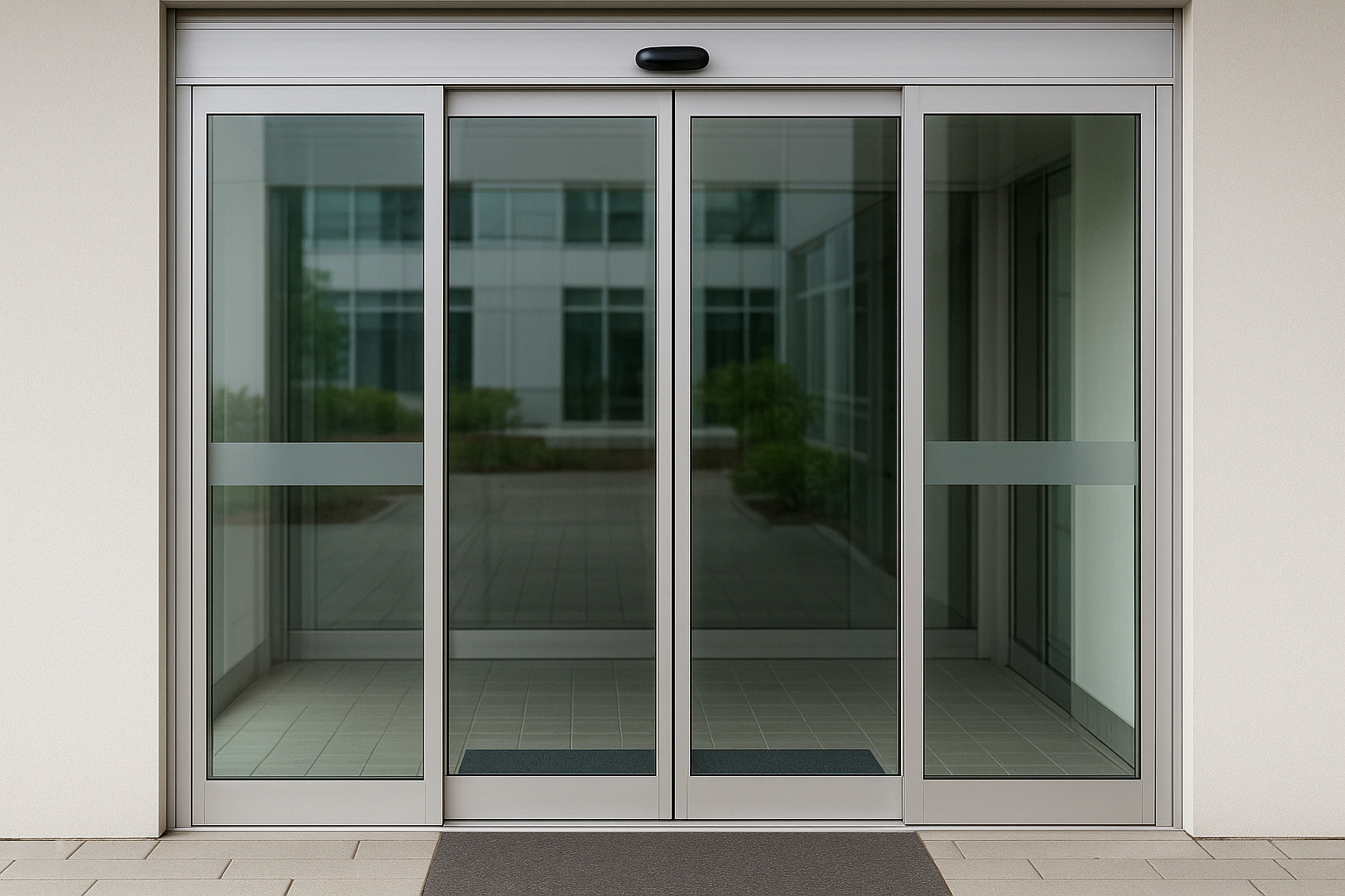 Automatic sliding doors in a modern building entrance